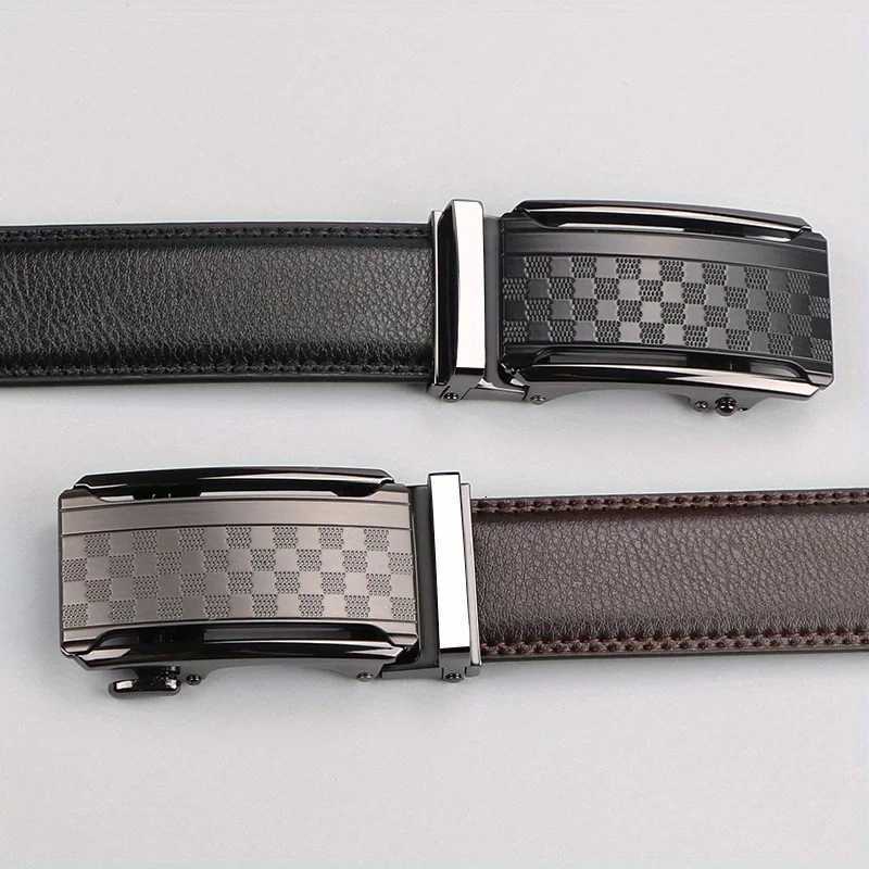 Business Mens Automatic Buckle Cowhide Belt Ratchet Dress Belt Genuine Leather Cowhide Mens BeltXJ251023