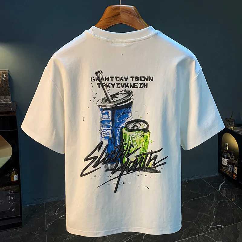 Summer printed Tshirt for men in 2025 thin trendy loose plus size versatile round neck short sleeved topXJ251023