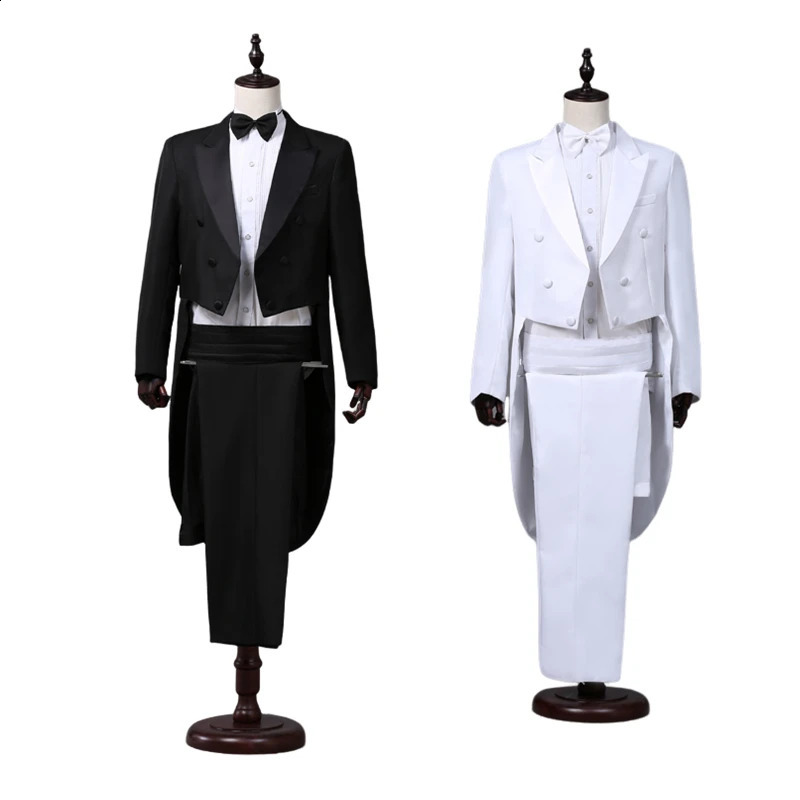 Mens Tailcoat Classic Modern White and Black Basic Style Suit with Singer Magician Stage Jacket Outfits 251023