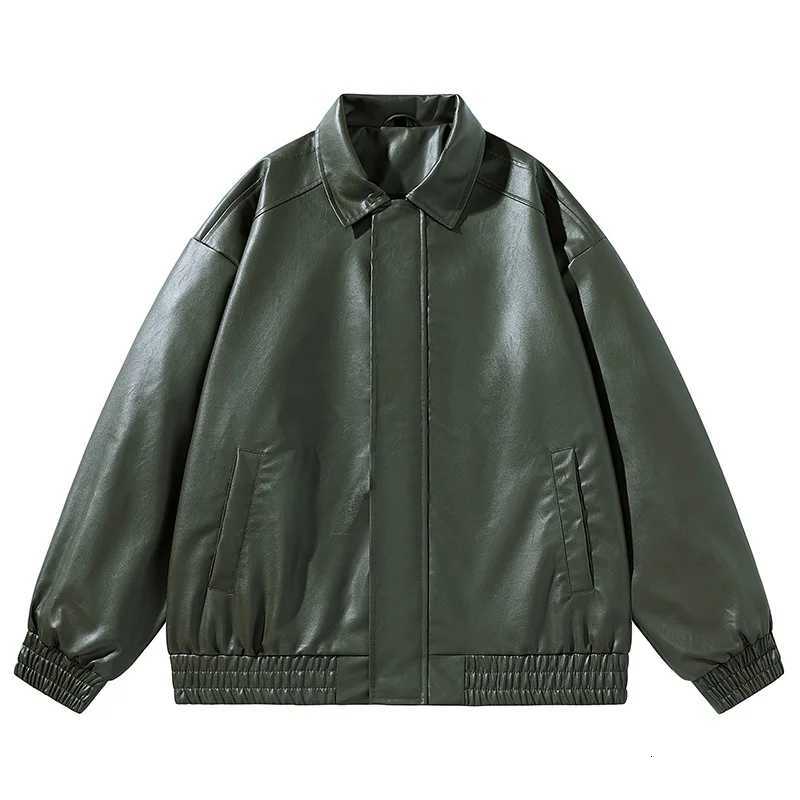 Vintage American Retro Mens PU Leather Jacket Loose Fit Turn down Collar Spring Autumn Outdoor Casual Jacket for Men W251023