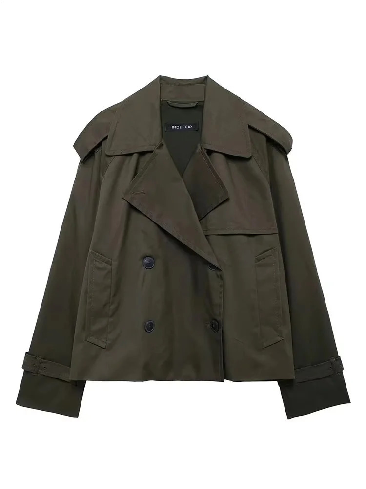 Streetwear Cropped Jacket Women 2024 Autumn DoubleBreasted Jackets for Long Sleeve Coat Woman Casual Outerwear 251018