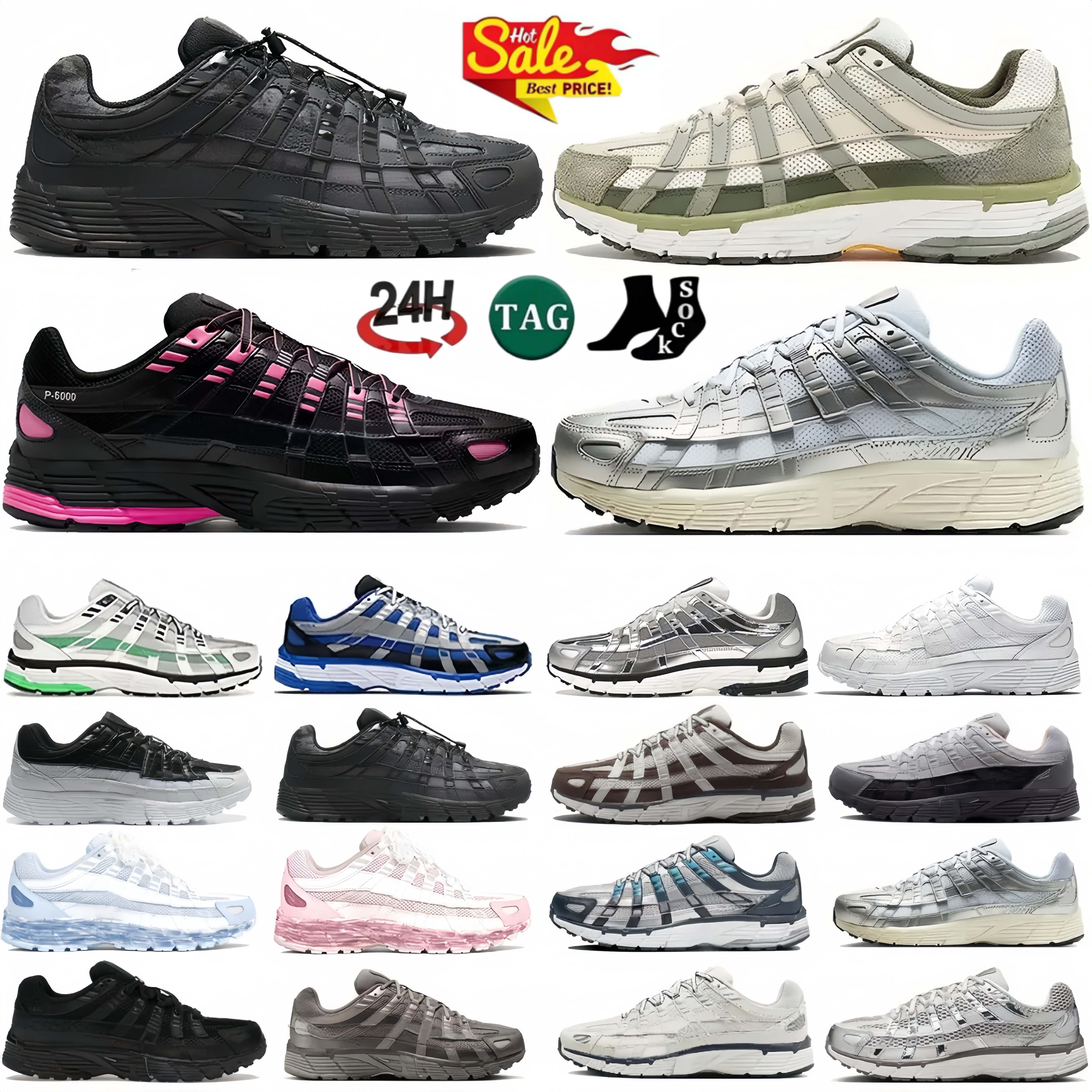 With box Designer shoes P6000 P 6000 Triple Black White Khaki Wolf Grey Metallic Womens Outdoor Sports Trainers Casual mens shoes sneakers