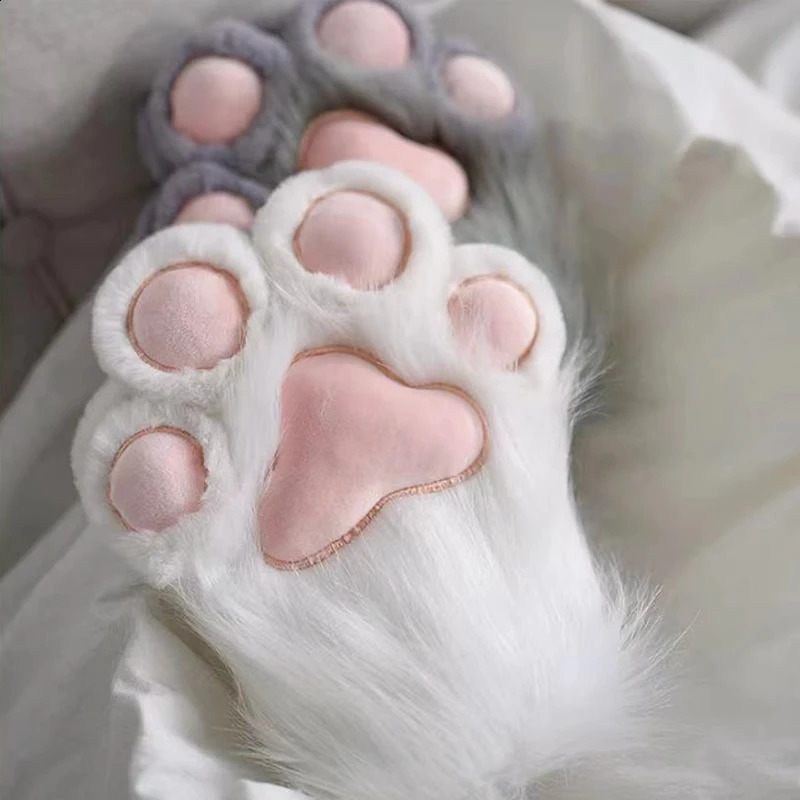 Plush Furry Cat Claw Gloves Faux Fur Fox Paws Mittens for Halloween Cosplay Costume Accessories Gloves 251021