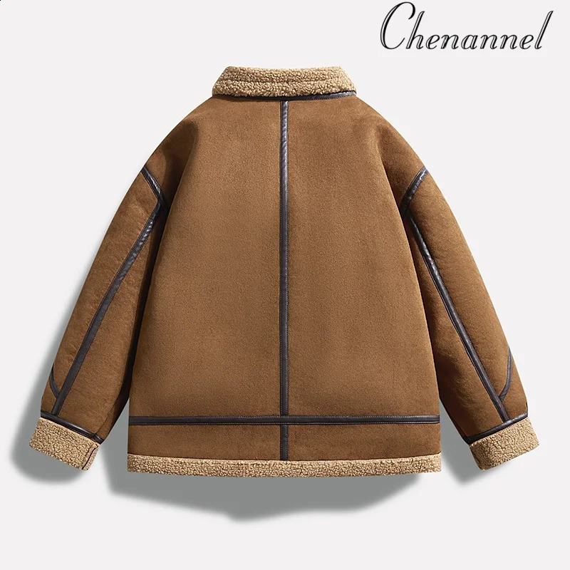 American retro fur one piece coat mens winter thickened and fleece leather jacket air force pilot lamb 251023