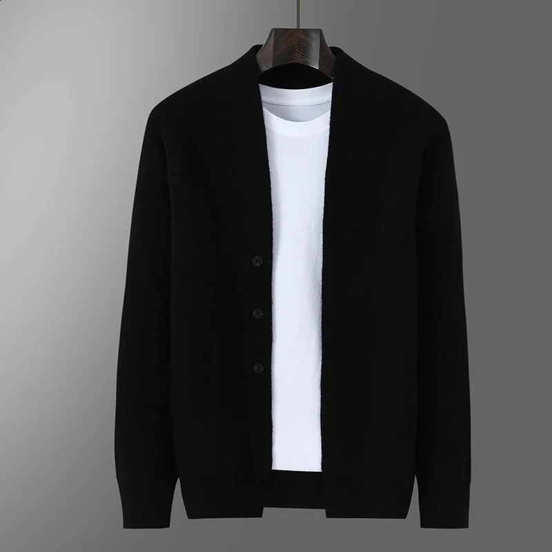 Autumn Winter Thick Cardigan 100 Pure Wool Mens Versatile Jacket VNeck Loose Casual Highend Knitted Cashmere Sweater 251023
