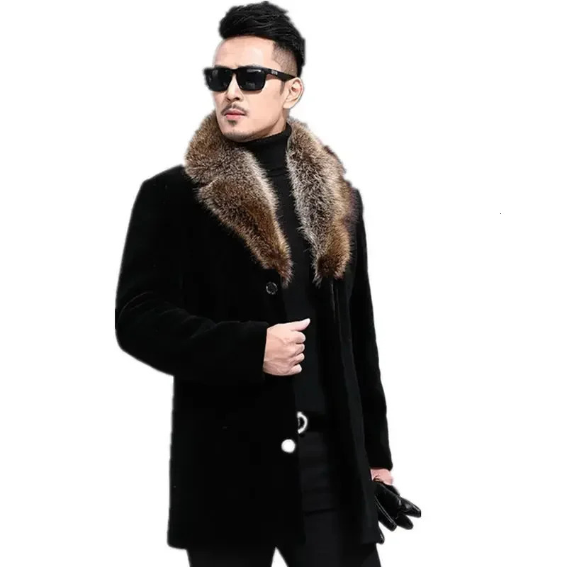 Overcoat Male Wool Blend Autumn Winter Coat Men With Artifical Fur Collar Coat Men Winter Trench Plus Size M5XL jacket 251016
