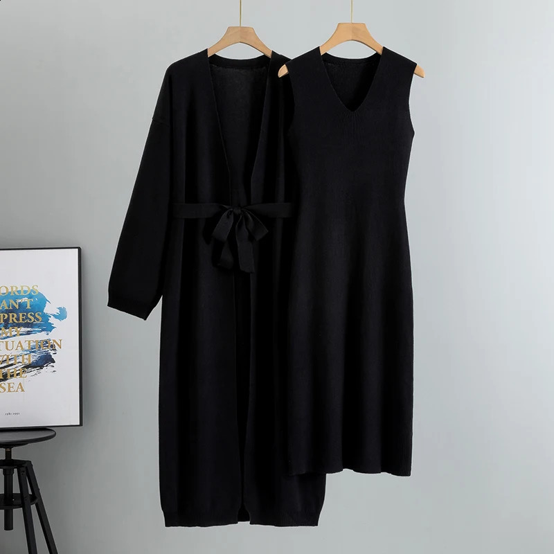 Knitted 2 Piece Sets Women Fashion Cardigan Long Dress Matching Set Casual Autumn Winter Clothing Womens Outfits Suit 251022