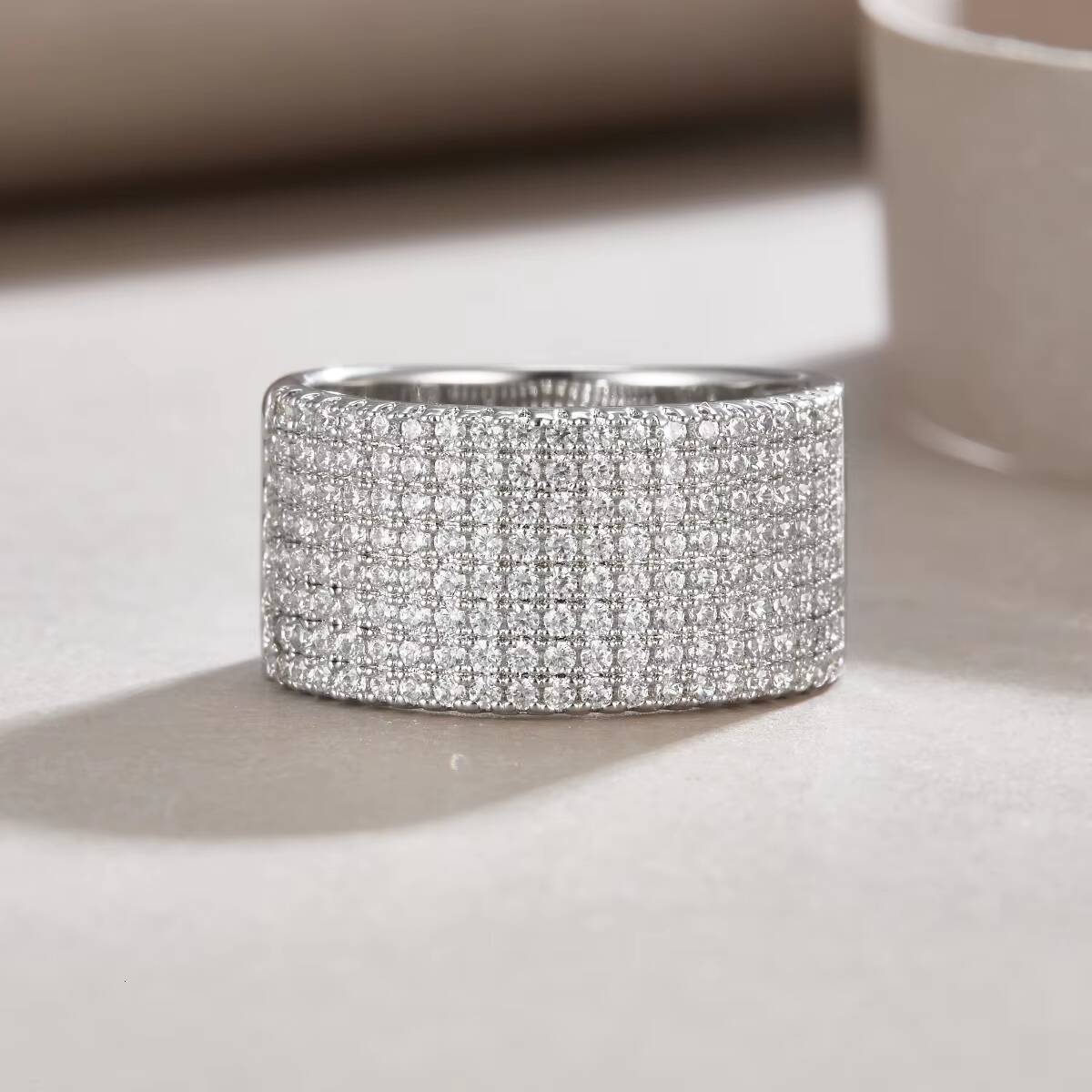 Zanlong 13691 Women Jewelry Iced Out 18k Gold Plated 925 Silver With GRA VVS Moissanite Diamond Half Eternity 8 Rows Ring Men