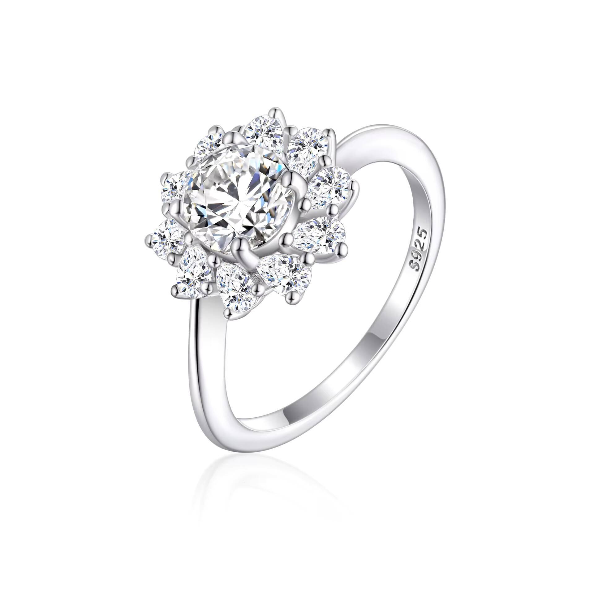S925 Sterling Silver Micro Inlaid Zircon Ring Set Rings 18K Sterling Silver Round Cut Solitaire Moissanite Engagement Rings