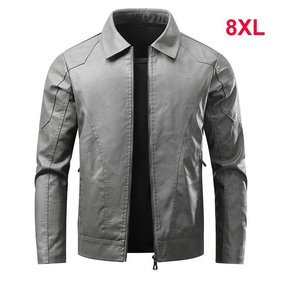 Vintage PU Jacket Men Motorcycle Biker Coat Plus Szie 8XL Fashion Casual Cargo Jacket Male PU Coat Black W251023