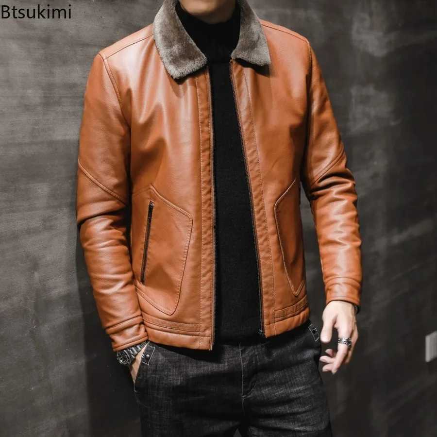 2025 Mens Winter Leather Jacket Middleaged and Elderly Collar and Plush Fur Integrated Casual and Loose Leather Jacket for Men W251023