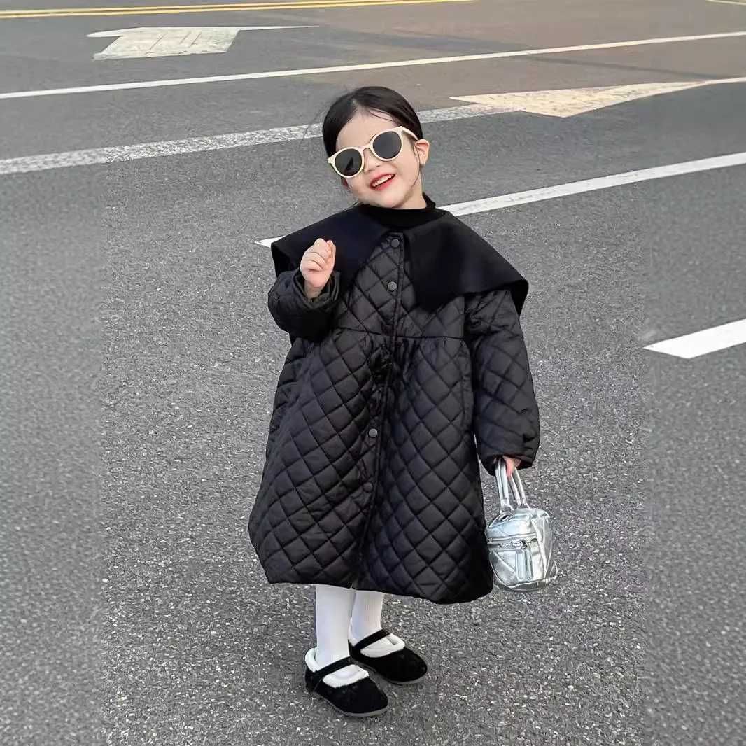 Korean Childrens Clothing 2024 New Fashionable Cotton Big Collar Loose Warm Cotton Coat Jacket Y251023