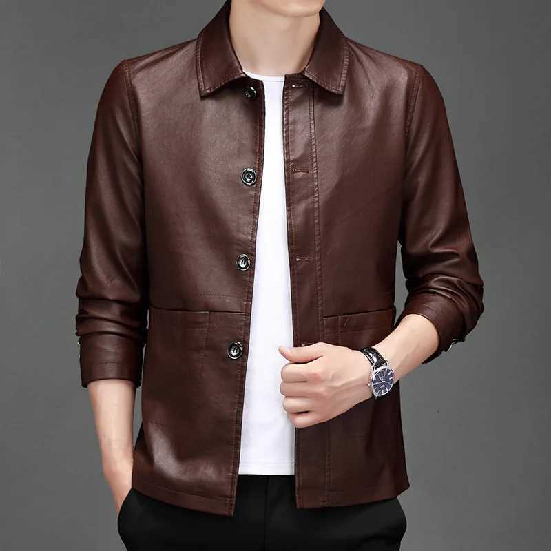 Leather men spring and autumn thin middleaged highgrade autumn and winter fashion large size leather jacket trend coat W251023