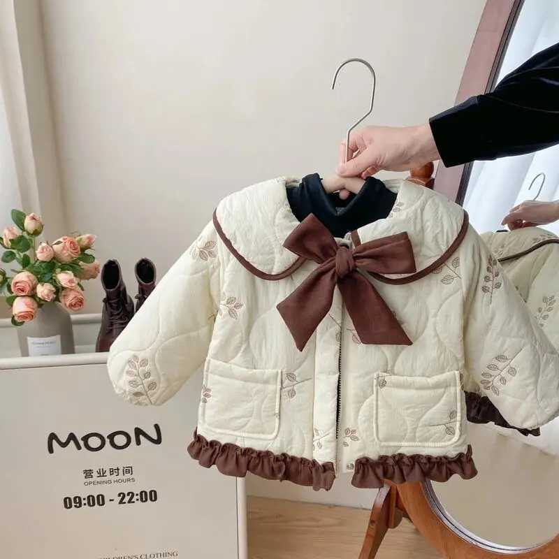 Winter Girls Coat Kids Baby Parkas Cotton Padded Plus Velvet Thickened Warm Childrens Coat Solid Girls Embroidery Jacket Y251023
