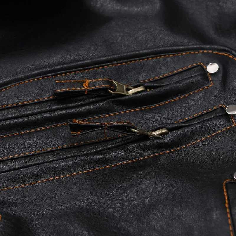 Vintage Ghost Rider Motorcycle Multizip Jacket Lapel Pu Parka Plus Size Fat Singer Show Leather Man W251023