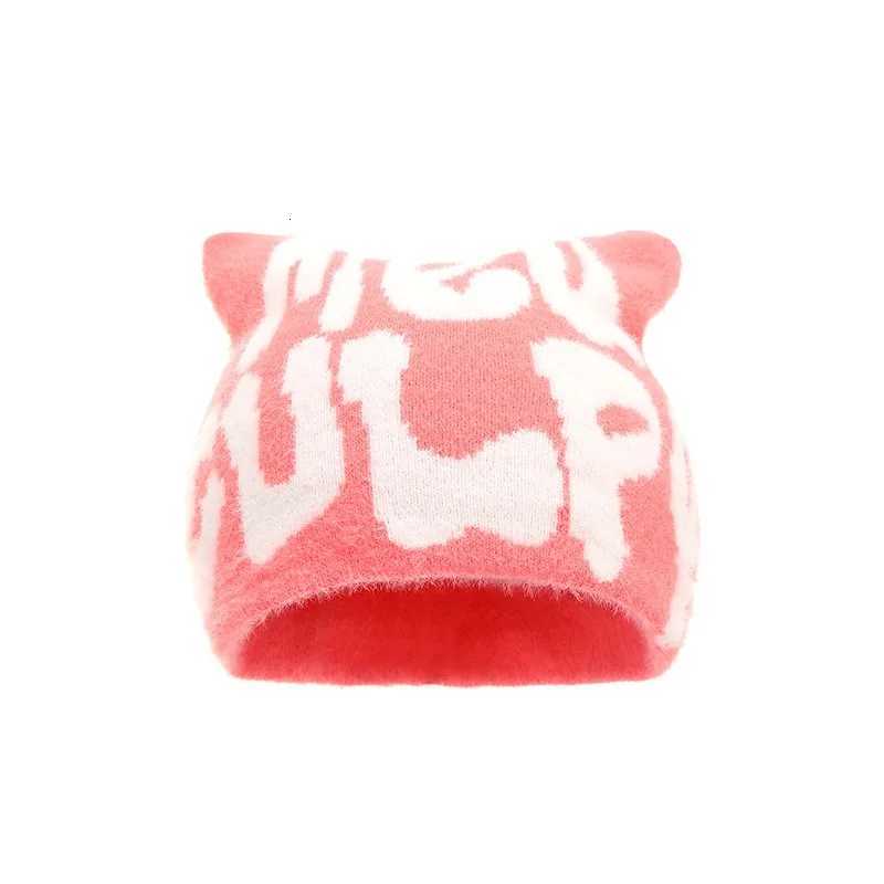Halloween Cats ears Steamed catear shaped bread Knit Hat Letter Jacquard Warm Fashion Y2K Style BeaniesXJ251023