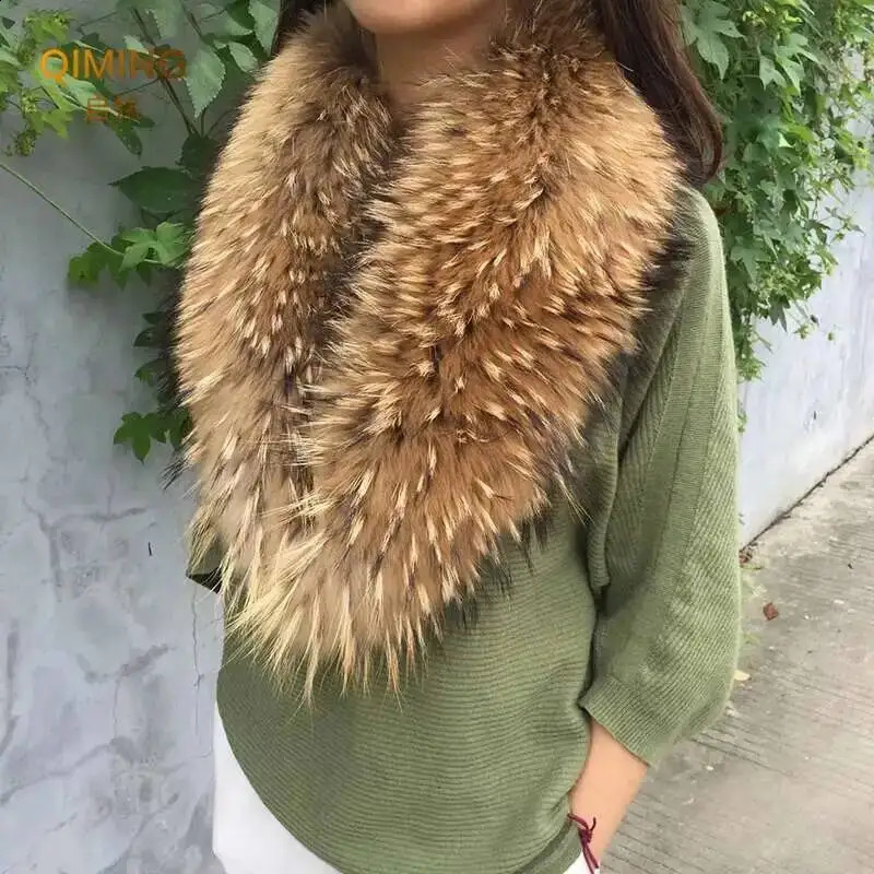 Real Fur Collar Furry Raccoon Scarf Ring Winter Neck Warmer Women Men Jackets Hood Shawl Wraps Fluffy Warm Long 251022