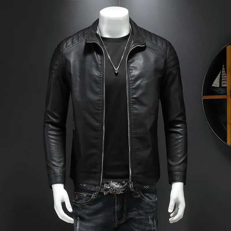 Mens Leather Clothing Fashion Slim Fit Zipper Jacket Solid Casual Jacket Moto Biker PU Leather Coat Men Motorcycle Jacket W251023