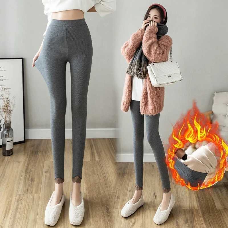 Fleece Lined Leggings Women Lace Trim Thermal Tights Winter Wear Plus Size Pants Butt Lifting Cold Weather Fashion LeggingsT251023