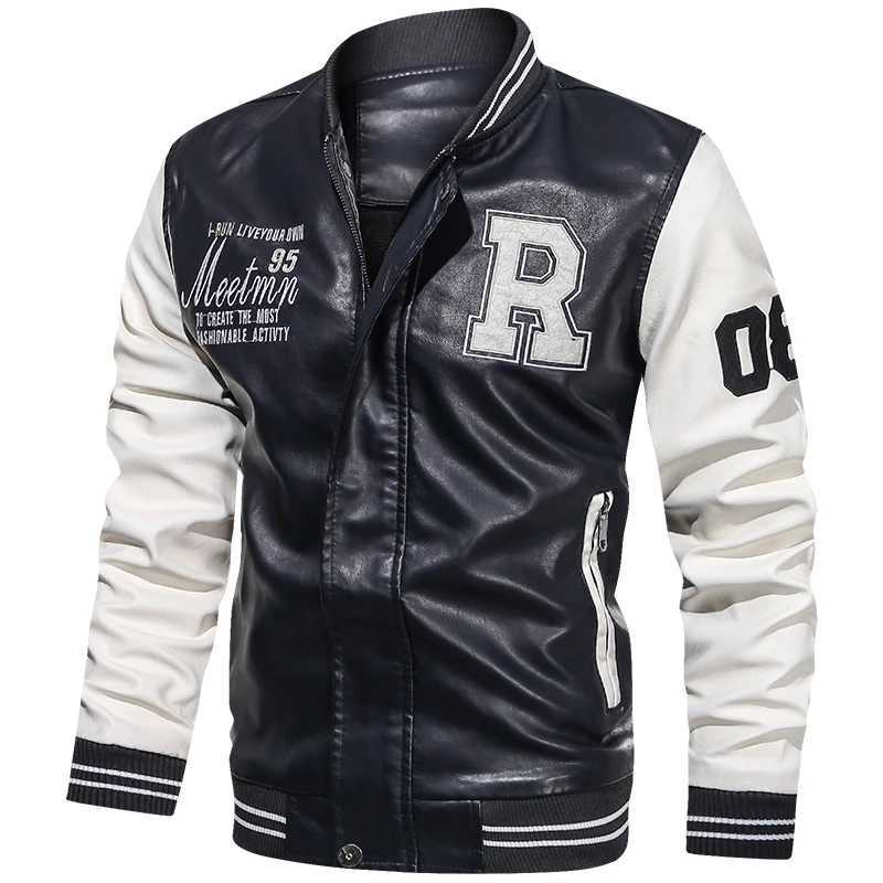 Spring and Autumn Mens Motorcycle Suit Leather jacket Color blocking American baseball collar pilot casual PU leather jacket W251023