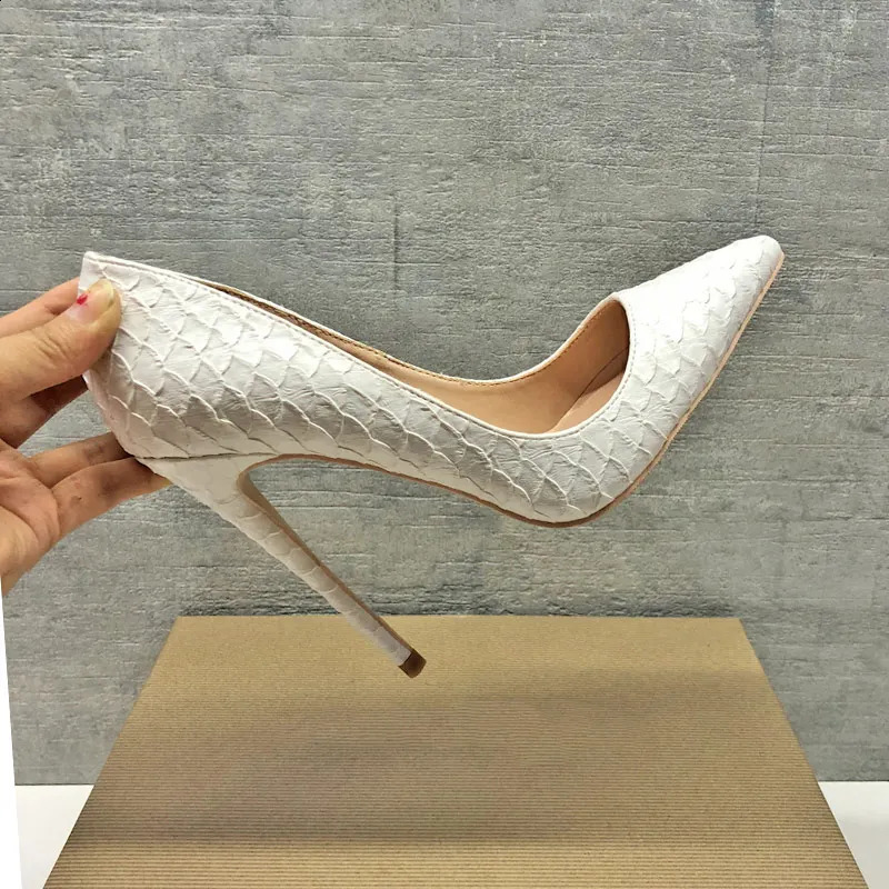 Tikicup White CrocodileEffect Women Sexy Pattern Stiletto High Heels 12cm 10cm 8cm Customize Lady Pointy Pumps Chic Party Shoes 251022