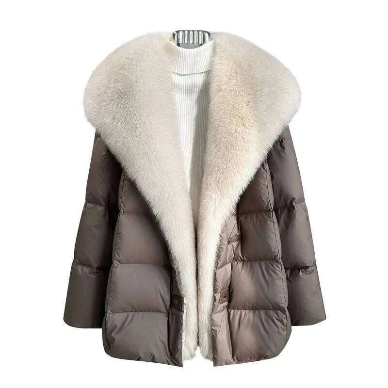 High End Faux Fox Detachable Large Lapel Fur Jacket For Women 2025 Winter New Medium Long Loose White Goose Down Coats womens coat