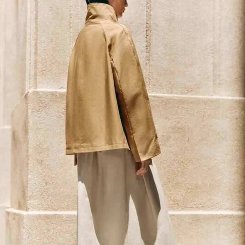 Solid Color Trench Coat Simple Fashionable Jacket Lady Loose High Collar Wind Protection Outerwear Streetwear 251018