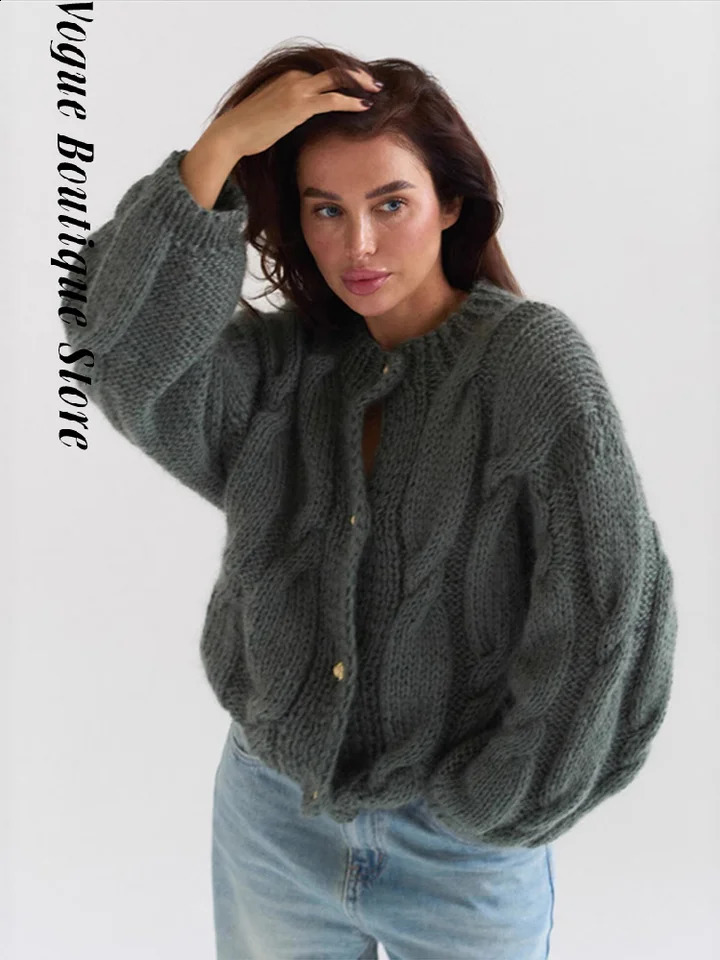 Casual Knitted Loose Cardigan Women Solid Long Sleeve Oneck SIngle Breasted Sweater Female Fashion Autumn Sweaters Lady 251022