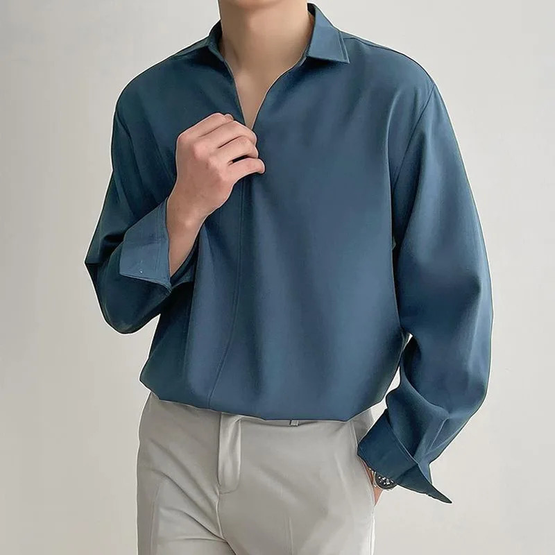 Simple Japanese and Korean Men Shirt Crossborder Fashion Texture Loose Lapel Casual Shirt Drop 251016