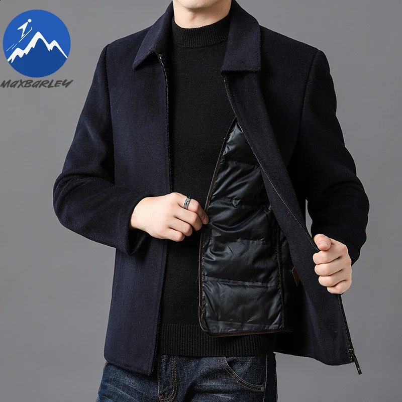 Maxbarley Wool Coat Men High Quality Detachable Down Jacket Lapel Windproof Coats Winter Warm Woolen Blends Overcoat 251023