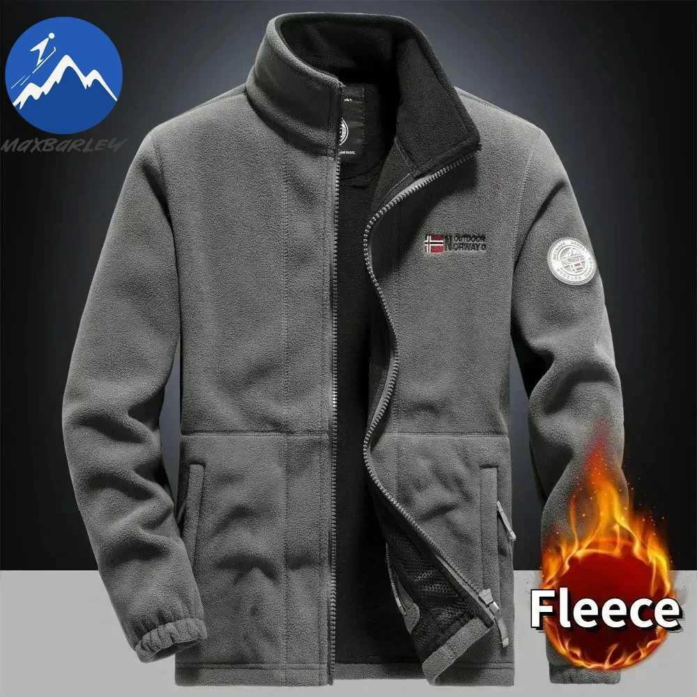 Winter Warm Fleece Jacket Men Climbing Double Thickened Pocket Jacket Outdoor High Collar Windproof Ski Sweatshirt Coat Man Snow Z251023