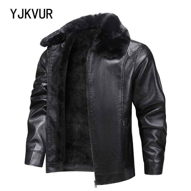 YJKVUR Mens FleeceLined Warm Faux Leather Jacket Waterproof Windproof Autumn Winter New Arrival Man Motorcycle Stylish Coat W251023