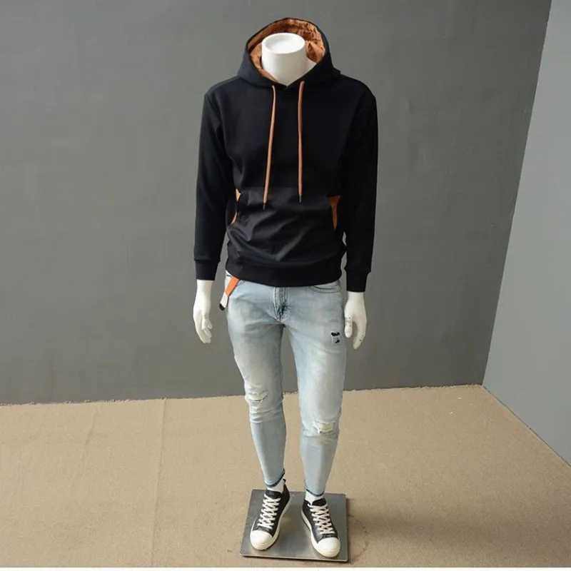 Male Hoodie Fleeced Pocket Contrasting Colors Cotton Mens Hooded Sweatshirt Autumn Harajuku Fashion Overfit Y2k Vintage New InT251023