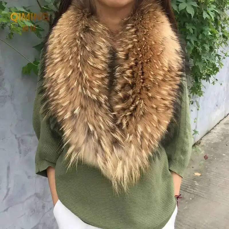 Real Fur Collar Furry Raccoon Scarf Ring Winter Neck Warmer Women Men Jackets Hood Shawl Wraps Fluffy Warm Long 251022
