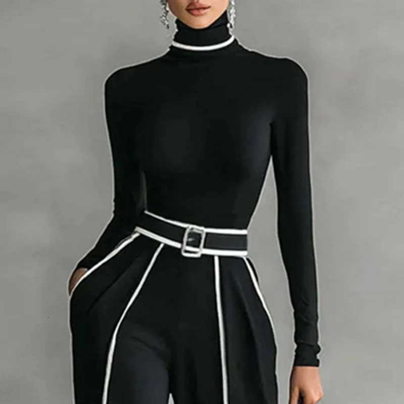 Winter Turtleneck Long Sleeve 2 Piece Sets Retro Solid Slim Top PulloverWide Leg Pant Suits Fall Contrast Color Straight OutfitT251022