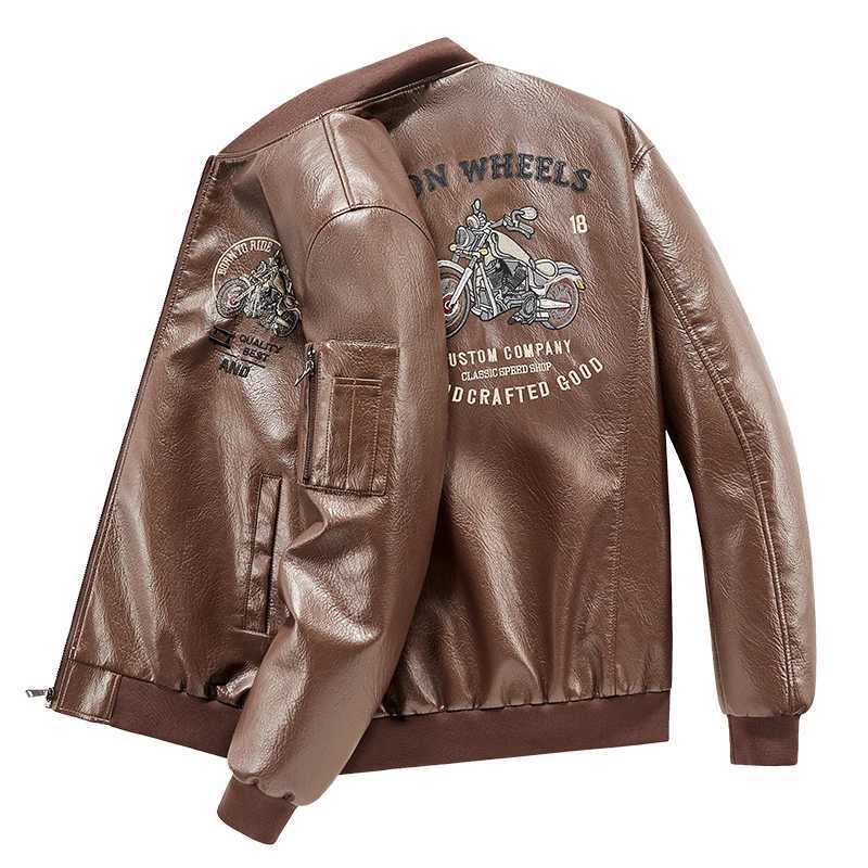 Mens Emboridery Motorcycle Leather Jacket Autumn American Motorbiker Coat Men Baseball Collar Pilot Casual PU Leather Jackets W251023