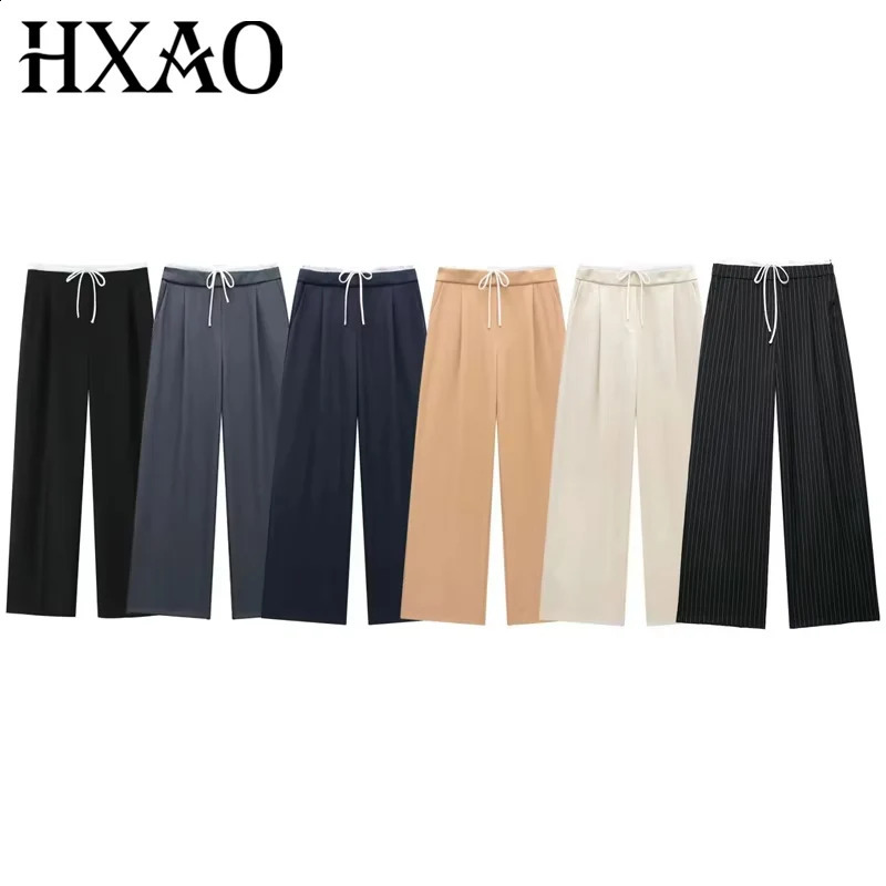 HXAO Womens Pants Baggy Wide Pants Woman Office Wear Pleats Black Pants For Women Autumn Casual High Waist Formal Trousers 251022