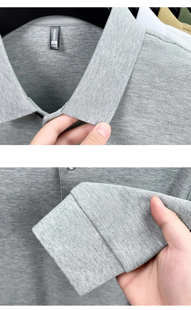 Mens Business Casual Polo Long Sleeve Tshirt Embroidery Comfortable Solid Cotton Top 2026 251020