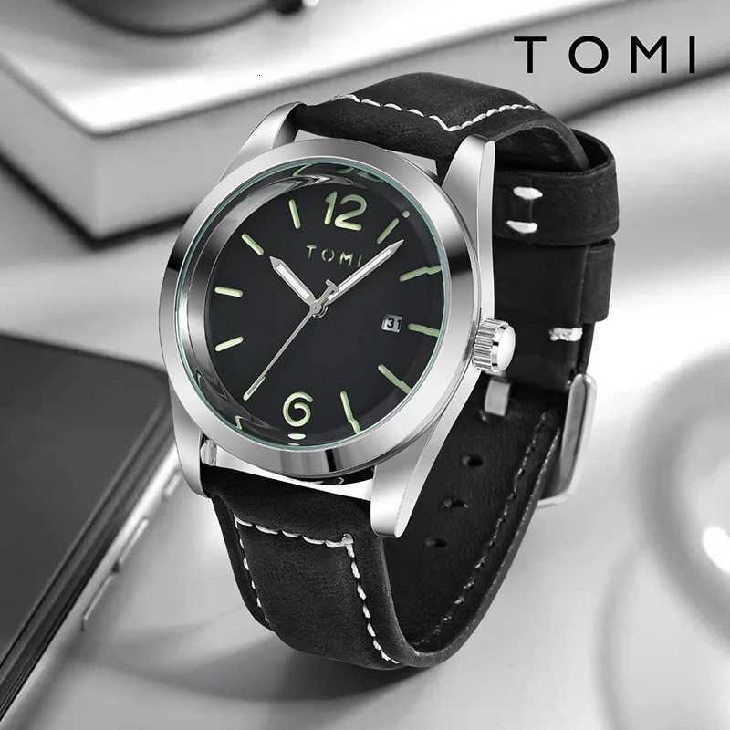 TOMI Luxury Mens Leather Strap Watch Round dial Quartz Watch Casual minimalist Watch Mens Clock GiftL251023
