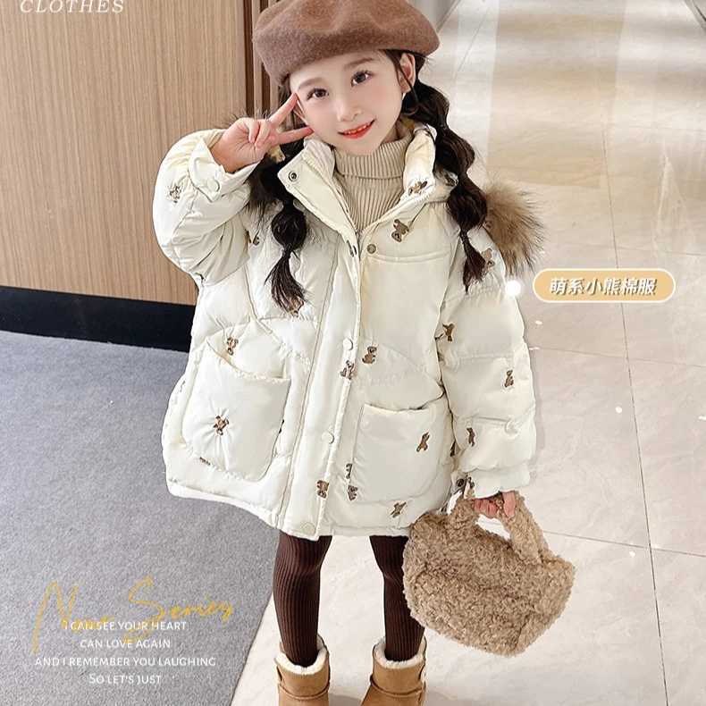 Girls Cotton Clothes 2025 Autumn and Winter New Childrens Clothes Girls Baby Fashion Big Hair Collar Thick Down Cotton Clothes Y251023
