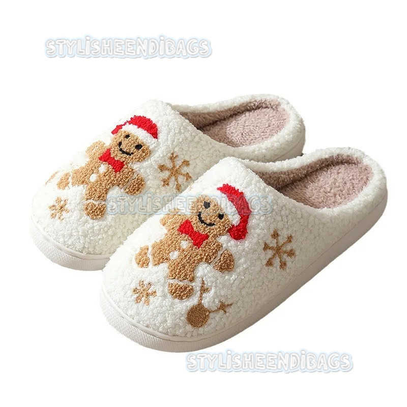 Christmas Women Slippers Cute Gingerbread Winter Warm Slides Couple House Shoes Men Bedroom Flat Soft Sole Home Shoes for Gift H251023