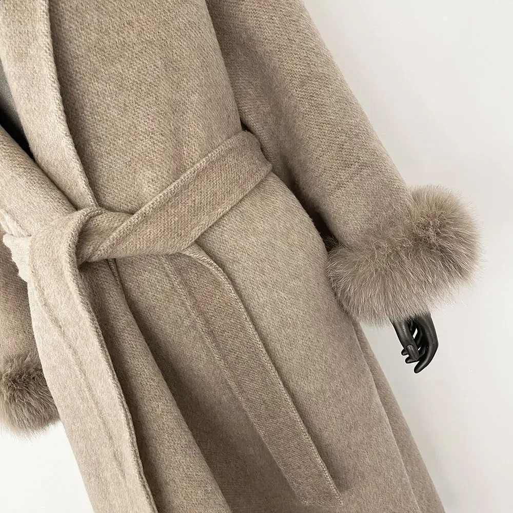 Cashmere Coat Doublesided Woolen Jacket Women Removable Cuffs Fox Fur Winter Temperament Short and Long Real Wool 251021