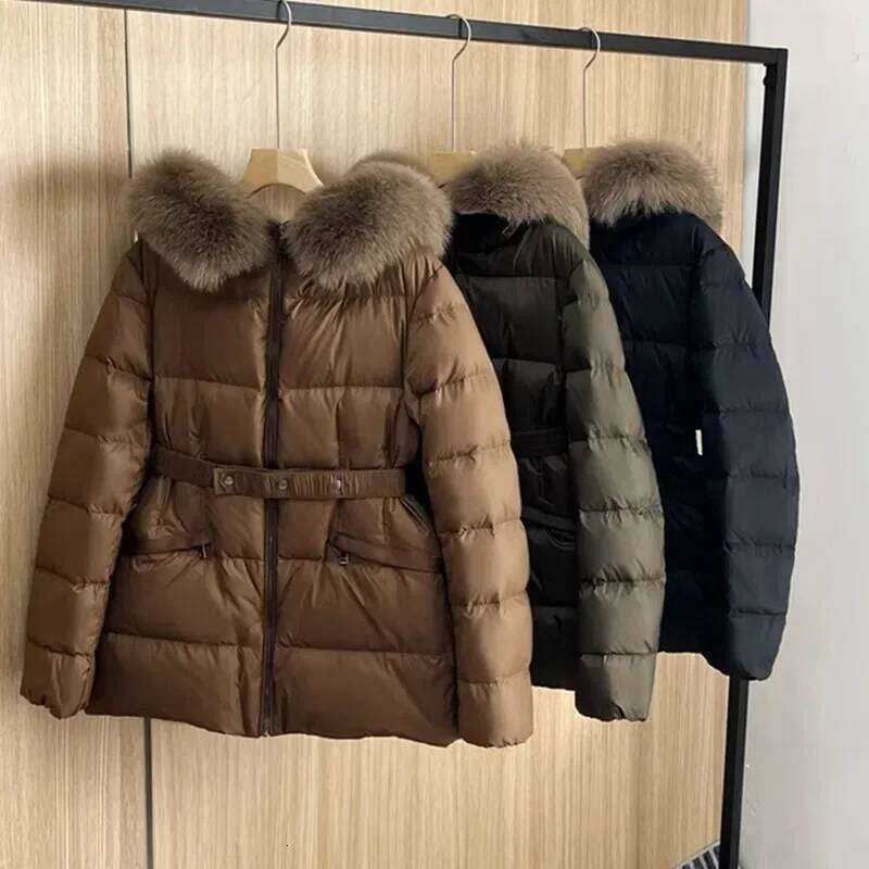 FASHION 2025 Winter Women Ultra Light Puffer Jacket Real Fox Fur Hooded 90% White Duck Down Coat Female Warm Slim Parkas Womens Coat