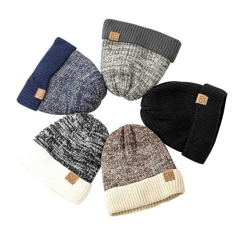 New Unisex TwoTone Winter Hats Add Fur Lined Men And Women Fashion Warm Beanie Cap Casual Winter Knitted HatsXJ251023