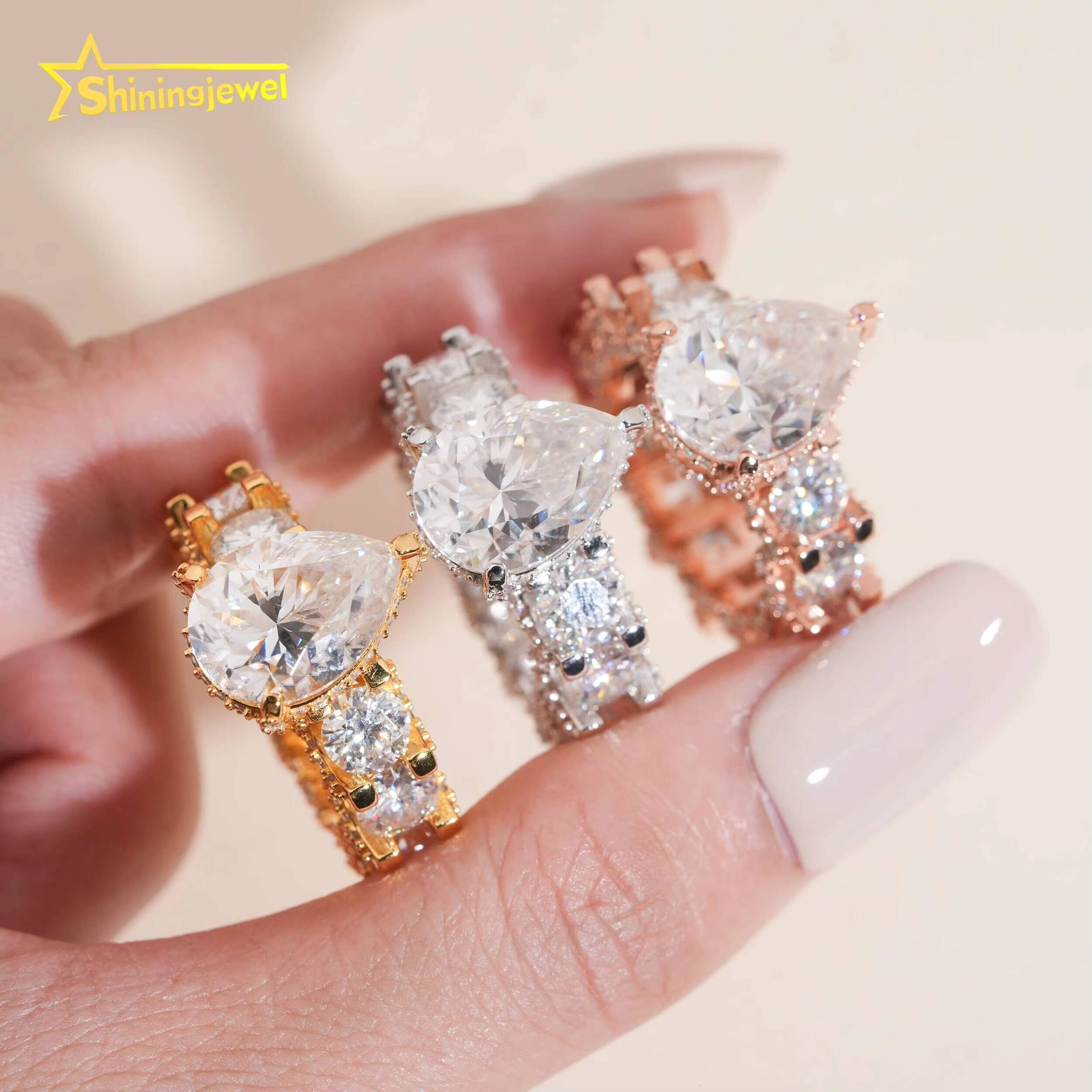 Women Jewelry Set 925 Sterling Silver Pear Cut 6ct Moissanite Diamond Engagement Ring Iced Out Moissanite Eternity Wedding Ring