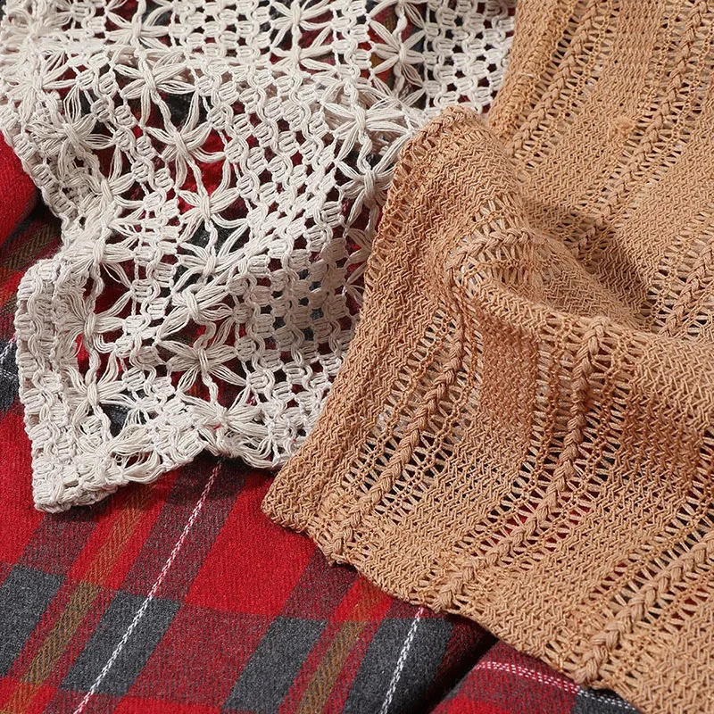 DongCMY Style y Leisure Autumn Irregular Plaid Lace Splicing HighWaisted Wine Red Skirt 251022