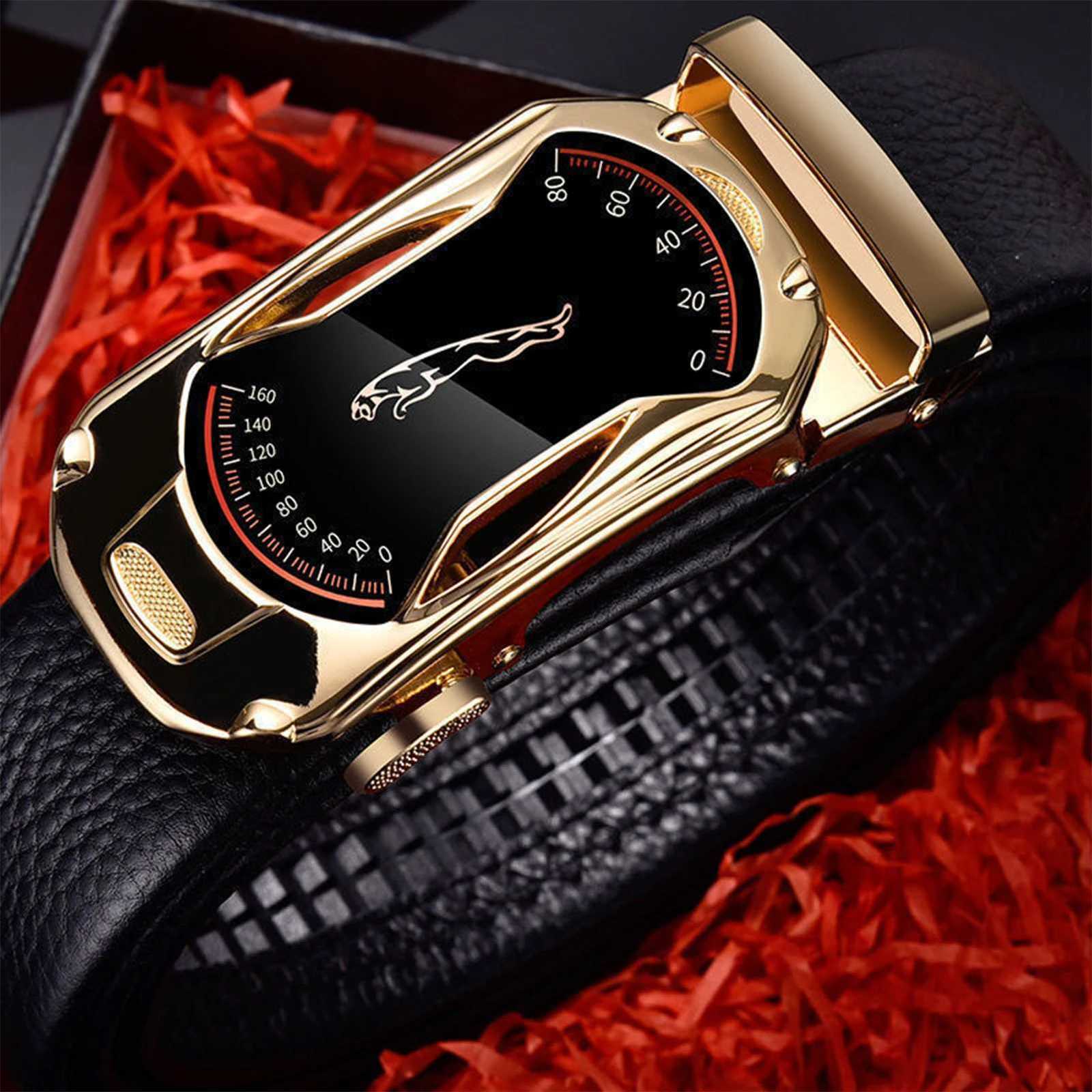 Mens Leather Ratchet Belt Adjustable Trim to Fit Smooth Surface Buckle Belt for Jeans Pants Wide BeltXJ251023