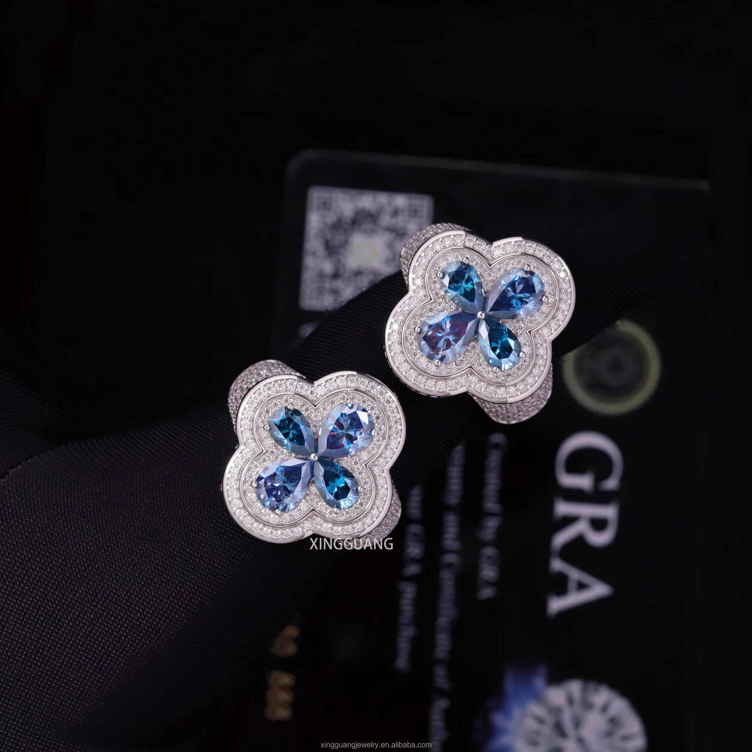 Hot Selling New Arrival Colours Moissanite Ring S925 Silver with D Color VVS Moissanite Ring Hip Hop Clover Ring