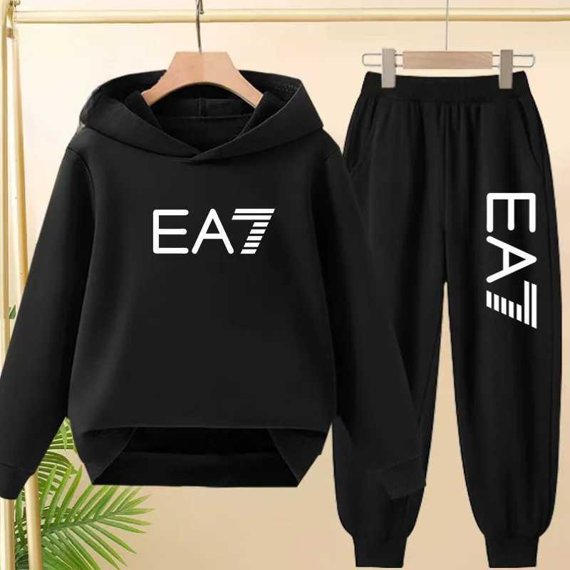 Children Black Hoodie Outdoor Sports Letters Print Pullover 312Yrs Coat SweatshirtPants Boys Girls Toddler Clothes Leisure Set Q251022