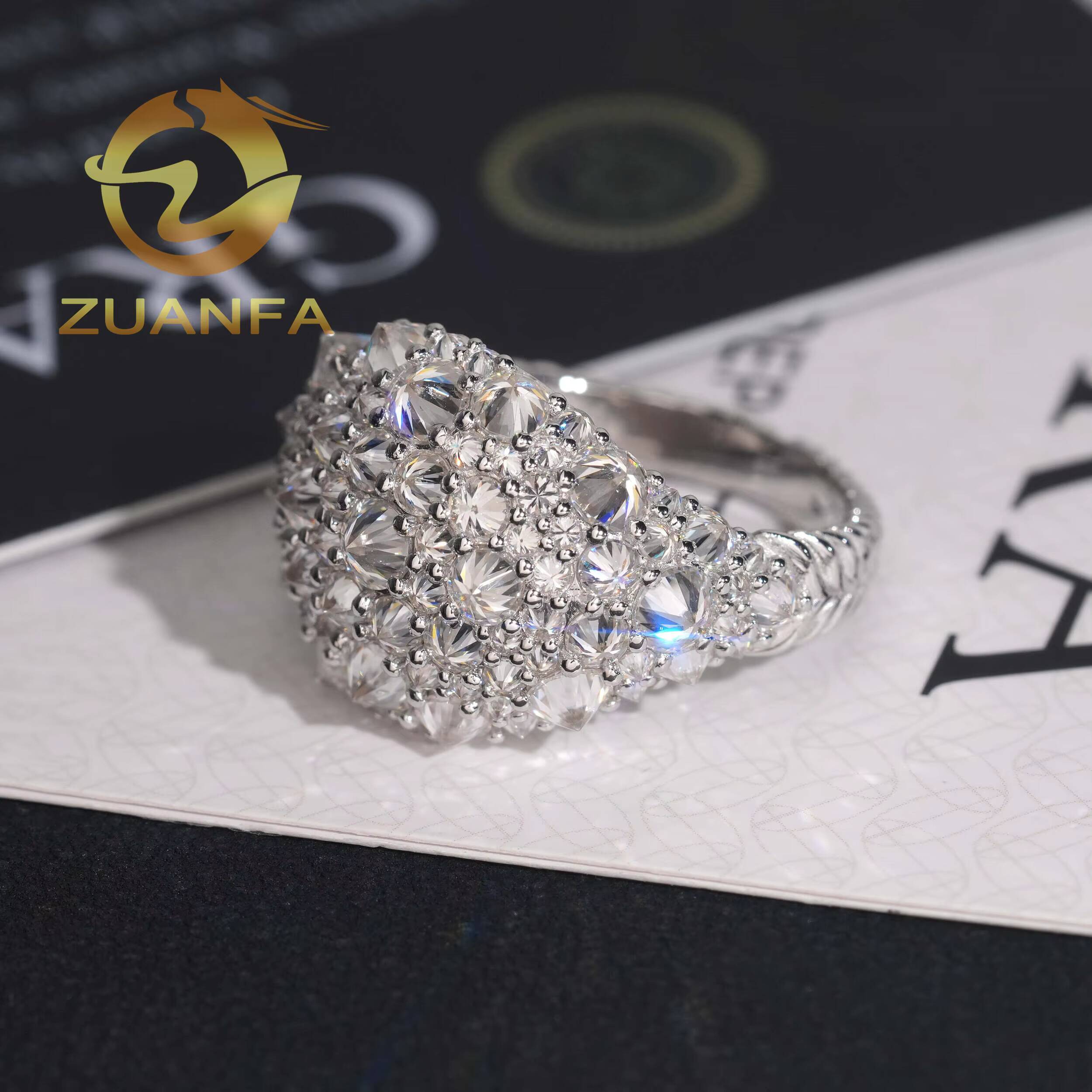 Custom Men Diamond Ring Iced Out Jewelry Moissanite Hip Hop Ring 925 Sterling Silver Reverse Setting Men Moissanite Ring